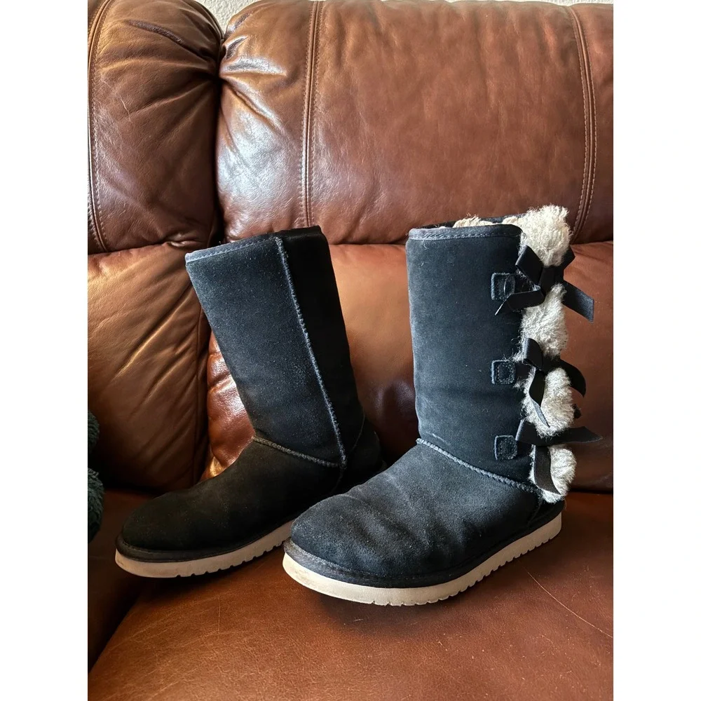 Koolaburra by UGG Victoria Tall Black Suede Bow Boots 1015875 Womens 7‎